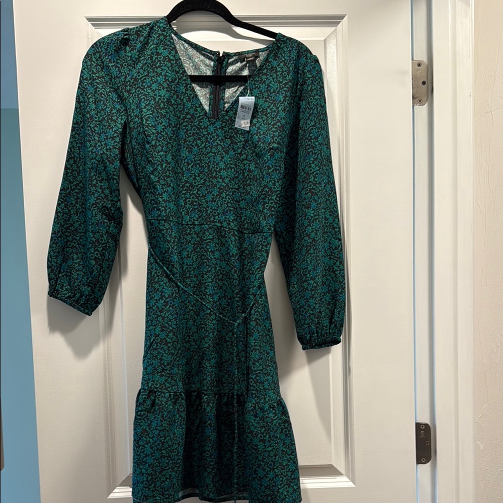 Ann Taylor Green Bishop Sleeve Dress
